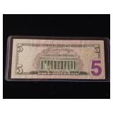 Unknown Year Ink Error $5 Federal Reserve Note  - TAX EXEMPT