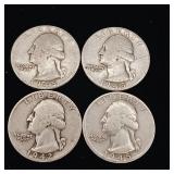 Pre-1965 90% Silver Washington Quarters - 4 CoinsTotal  One Dollar Face Value  Tax Exempt Constitutional Currency