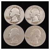 Pre-1965 90% Silver Washington Quarters - 4 Coins Total  One Dollar Face Value  Tax Exempt Constitutional Currency (2 from 1944, 2 from 1942)