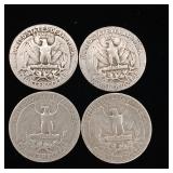 Pre-1965 90% Silver Washington Quarters - 4 Coins Total  One Dollar Face Value  Tax Exempt Constitutional Currency (2 from 1944, 2 from 1942)