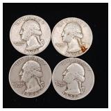 1948 90% Silver Washington Quarters - 4 Coins Total  One Dollar Face Value  Tax Exempt Constitutional Currency
