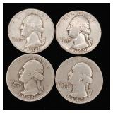 1949 90% Silver Washington Quarters - 4 Coins Total  One Dollar Face Value  Tax Exempt Constitutional Currency