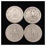 1949 90% Silver Washington Quarters - 4 Coins Total  One Dollar Face Value  Tax Exempt Constitutional Currency