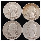 1950 90% Silver Washington Quarters - 4 Coins Total  One Dollar Face Value  Tax Exempt Constitutional Currency