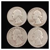 1954 90% Silver Washington Quarters - 4 Coins Total  One Dollar Face Value  Tax Exempt Constitutional Currency