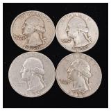 1950 90% Silver Washington Quarters - 4 Coins Total  One Dollar Face Value  Tax Exempt Constitutional Currency