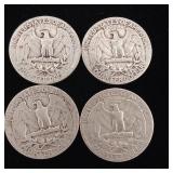 1952 90% Silver Washington Quarters - 4 Coins Total  One Dollar Face Value  Tax Exempt Constitutional Currency