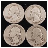 1949 90% Silver Washington Quarters - 4 Coins Total  One Dollar Face Value  Tax Exempt Constitutional Currency
