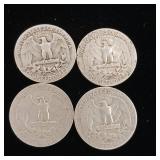 1948 90% Silver Washington Quarters - 4 Coins Total  One Dollar Face Value  Tax Exempt Constitutional Currency