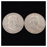 1954 90% Silver Franklin Half Dollars - 2 Coins Total  One Dollar Face Value  Tax Exempt Constitutional Currency