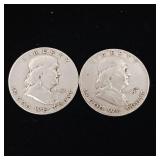 1951 90% Silver Franklin Half Dollars - 2 Coins Total  One Dollar Face Value  Tax Exempt Constitutional Currency