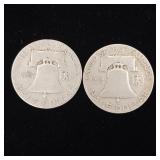 1951 90% Silver Franklin Half Dollars - 2 Coins Total  One Dollar Face Value  Tax Exempt Constitutional Currency