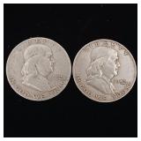1952 90% Silver Franklin Half Dollars - 2 Coins Total  One Dollar Face Value  Tax Exempt Constitutional Currency