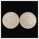 1954 90% Silver Franklin Half Dollars - 2 Coins Total  One Dollar Face Value  Tax Exempt Constitutional Currency