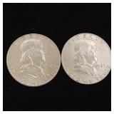1963 90% Silver Franklin Half Dollars - 2 Coins Total  One Dollar Face Value  Tax Exempt Constitutional Currency