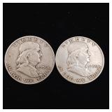 1950 90% Silver Franklin Half Dollars - 2 Coins Total  One Dollar Face Value  Tax Exempt Constitutional Currency