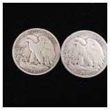 1945 90% Silver Walking Liberty Half Dollars - 2 Coins Total  One Dollar Face Value  Tax Exempt Constitutional Currency