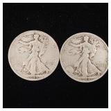 1944 90% Silver Walking Liberty Half Dollars - 2 Coins Total  One Dollar Face Value  Tax Exempt Constitutional Currency