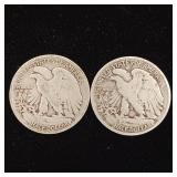 1944 90% Silver Walking Liberty Half Dollars - 2 Coins Total  One Dollar Face Value  Tax Exempt Constitutional Currency