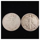 1945 90% Silver Walking Liberty Half Dollars - 2 Coins Total  One Dollar Face Value  Tax Exempt Constitutional Currency