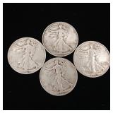 Lot of Misc. Years 90% Silver Walking Liberty Half Dollars - 4 Coins Total  Two Dollars Face Value  Tax Exempt Constitutional Currency