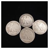 Lot of Misc. Years 90% Silver Walking Liberty Half Dollars - 4 Coins Total  Two Dollars Face Value  Tax Exempt Constitutional Currency