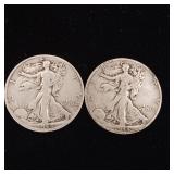 1944 90% Silver Walking Liberty Half Dollars - 2 Coins Total  One Dollar Face Value  Tax Exempt Constitutional Currency