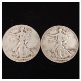 1942 90% Silver Walking Liberty Half Dollars - 2 Coins Total  One Dollar Face Value  Tax Exempt Constitutional Currency