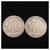1942 90% Silver Walking Liberty Half Dollars - 2 Coins Total  One Dollar Face Value  Tax Exempt Constitutional Currency