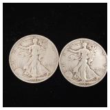 1945 90% Silver Walking Liberty Half Dollars - 2 Coins Total  One Dollar Face Value  Tax Exempt Constitutional Currency