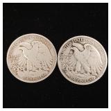 1945 90% Silver Walking Liberty Half Dollars - 2 Coins Total  One Dollar Face Value  Tax Exempt Constitutional Currency