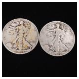 1944 90% Silver Walking Liberty Half Dollars - 2 Coins Total  One Dollar Face Value  Tax Exempt Constitutional Currency