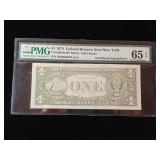 ERROR!  Insufficient Inking of First Print  PMG 65 - $1 FRN Series 1974  Tax Exempt
