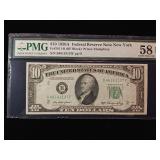 1960A $10 Federal Reserve Note New York  58 EPQ Choice about Uncirculated  PMG Paper Money Guarantee  - TAX EXEMPT