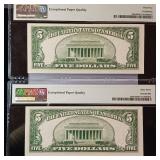 Two Notes in Series:  1950B $5 Federal Reserve Note New York  64 and 63 EPQ Choice Uncirculated  PMG Paper Money Guarantee  - TAX EXEMPT  2 bills total