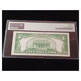 1934A - $5 Dollar Silver Certificate  58 Choice about Uncirculated -  PMG Paper Money Guarantee - TAX EXEMPT  Blue Seal