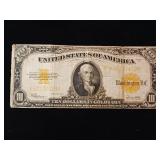 The 1922 $10 Speelman White Gold Certificate  rare and valuable  FR#1173  gold colored seals! Last year of large size.