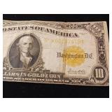 The 1922 $10 Speelman White Gold Certificate  rare and valuable  FR#1173  gold colored seals! Last year of large size.