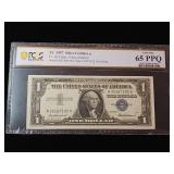 1957 - $1 Dollar Silver Certificate  Gem Uncirculated 65 PPQ PCGS Currency Rated -TAX EXEMPT  Blue Seal