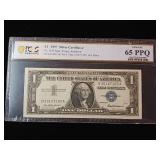 1957 - $1 Dollar Silver Certificate  Gem Uncirculated 65 PPQ PCGS Currency Rated -TAX EXEMPT  Blue Seal