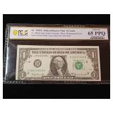 Minor Misalignment error:  1969A $1 Federal Reserve Note St. Louis  65 EPQ Gem Uncirculated  PMG Paper Money Guarantee  - TAX EXEMPT