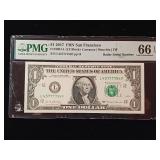2017 Federal Reserve $1 Note San Francisco  66 EPQ Gem Uncirculated  PMG Paper Money Guarantee  Radar Serial Number  - TAX EXEMPT