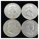 Mixed Years 90% Silver Franklin Half Dollars - 4 Coins Total  Two Dollars Face Value  Tax Exempt Constitutional Currency