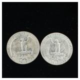 2 shiny bright 1957 90% Silver Washington Quarters  2 Coins Total   Tax Exempt Constitutional Currency