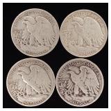 1945 90% Silver Walking Liberty Half Dollars - 4 Coins Total  2 Dollars Face Value  Tax Exempt Constitutional Currency