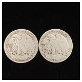 1943 90% Silver Walking Liberty Half Dollars - 2 Coins Total  One Dollar Face Value  Tax Exempt Constitutional Currency