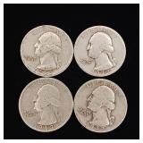 90% Silver Washington Quarters - 4 Coins Total mixed years (41x2 and 43x2)  One Dollar Face Value  Tax Exempt Constitutional Currency