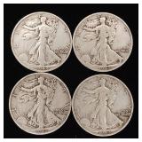 1942 90% Silver Walking Liberty Half Dollars - 4 Coins Total  2 Dollars Face Value  Tax Exempt Constitutional Currency