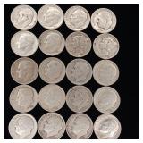 90% Silver Dimes - 20 Coins Total  2 Dollars Face Value  Tax Exempt Constitutional Currency  includes 2 Mercury Dimes
