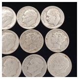 90% Silver Dimes - 20 Coins Total  2 Dollars Face Value  Tax Exempt Constitutional Currency  includes 2 Mercury Dimes